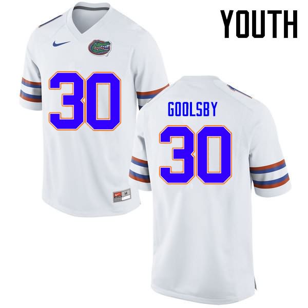 NCAA Florida Gators DeAndre Goolsby Youth #30 Nike White Stitched Authentic College Football Jersey XQD1564ON